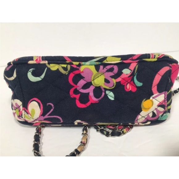 Vera Bradley Ribbons Shoulder Small Bag Purse Navy Blue Pink Floral Chain - Picture 6 of 6